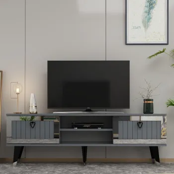 Comoda TV, Olivia, Lidya, Antracit / Argintiu imagine