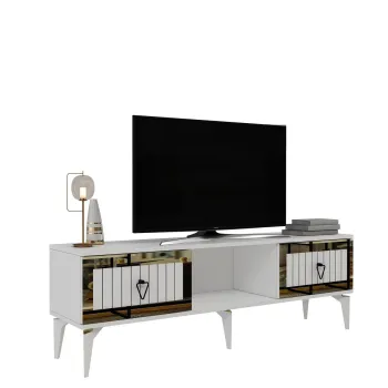 Comoda TV, Olivia, Linda, Alb/Auriu imagine