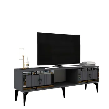 Comoda TV, Olivia, Linda, Antracit / Argintiu imagine