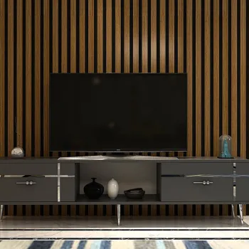 Comoda TV, Olivia, Line, Antracit / Argintiu imagine