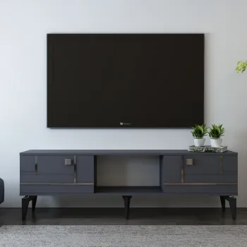 Comoda TV, Olivia, Madera, Antracit / Argintiu imagine