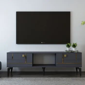 Comoda TV, Olivia, Madera, Antracit / Aur imagine