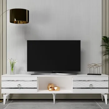 Comoda TV, Olivia, Pelin, Alb / Argintiu imagine