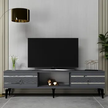 Comoda TV, Olivia, Pelin, Antracit / Argintiu imagine