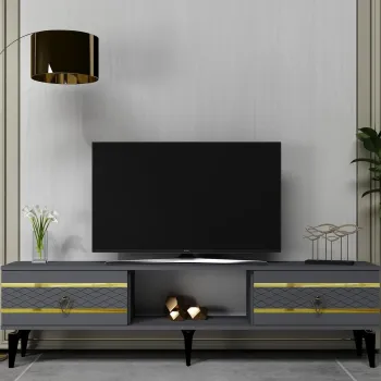 Comoda TV, Olivia, Pelin, Antracit / Aur imagine