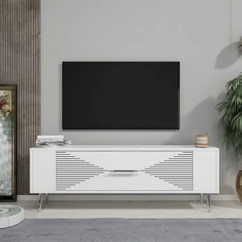 Comoda TV, Olivia, Retrol1, Alb / Argintiu imagine