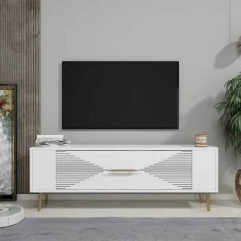 Comoda TV, Olivia, Retrol1, Alb/Auriu imagine