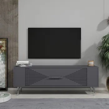 Comoda TV, Olivia, Retrol1, Antracit / Argintiu imagine