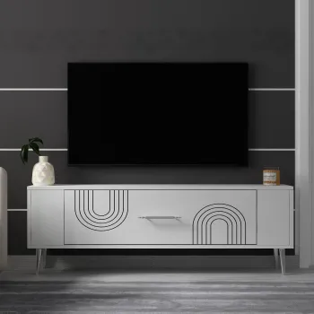 Comoda TV, Olivia, Retrol2, Alb / Argintiu imagine