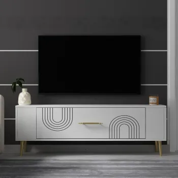 Comoda TV, Olivia, Retrol2, Alb/Auriu imagine