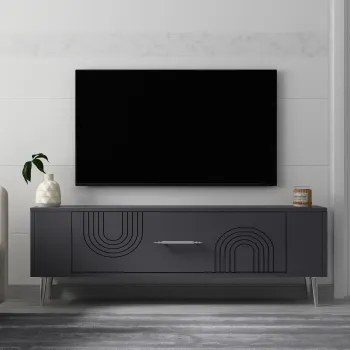 Comoda TV, Olivia, Retrol2, Antracit / Argintiu imagine