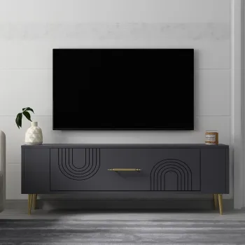 Comoda TV, Olivia, Retrol2, Antracit / Aur imagine