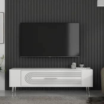 Comoda TV, Olivia, Retrol3, Alb / Argintiu imagine