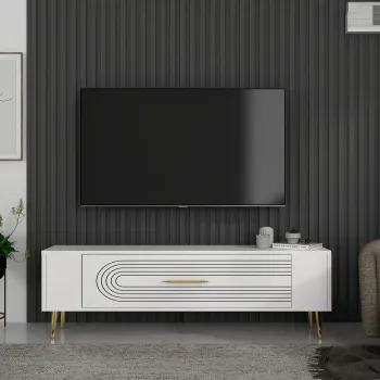 Comoda TV, Olivia, Retrol3, Alb/Auriu imagine