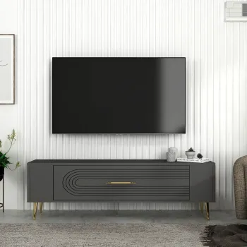 Comoda TV, Olivia, Retrol3, Antracit / Aur imagine