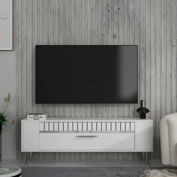 Comoda TV, Olivia, Retrolp1, Alb / Argintiu imagine