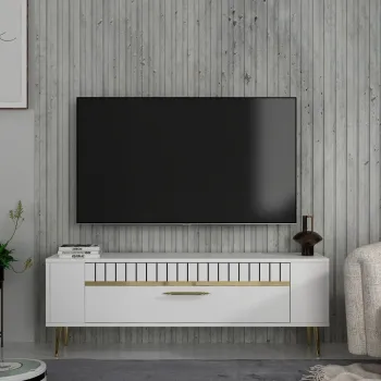 Comoda TV, Olivia, Retrolp1, Alb/Auriu imagine