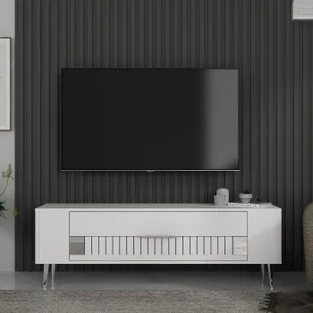 Comoda TV, Olivia, Retrolp4, Alb / Argintiu imagine