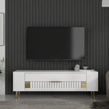 Comoda TV, Olivia, Retrolp4, Alb/Auriu imagine