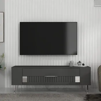 Comoda TV, Olivia, Retrolp4, Antracit / Argintiu imagine