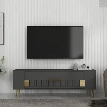 Comoda TV, Olivia, Retrolp4, Antracit / Aur imagine