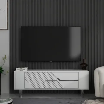 Comoda TV, Olivia, Retrolp5, Alb / Argintiu imagine