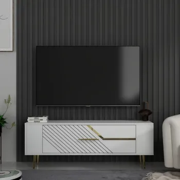 Comoda TV, Olivia, Retrolp5, Alb/Auriu imagine