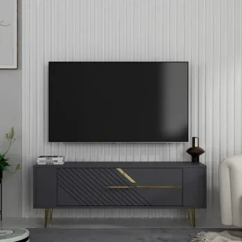 Comoda TV, Olivia, Retrolp5, Antracit / Aur imagine