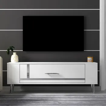 Comoda TV, Olivia, Retrop1, Alb / Argintiu imagine