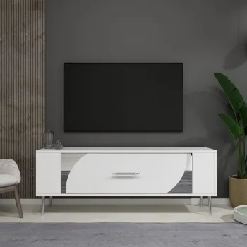 Comoda TV, Olivia, Retrop2, Alb / Argintiu imagine