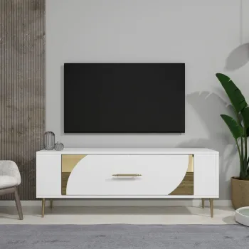 Comoda TV, Olivia, Retrop2, Alb/Auriu imagine