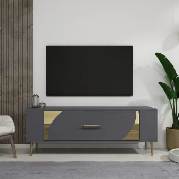 Comoda TV, Olivia, Retrop2, Antracit / Aur imagine