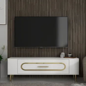 Comoda TV, Olivia, Retrop3, Alb/Auriu imagine