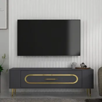 Comoda TV, Olivia, Retrop3, Antracit / Aur imagine