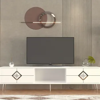 Comoda TV, Olivia, Robber, Alb / Argintiu imagine