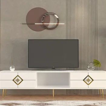 Comoda TV, Olivia, Robber, Alb/Auriu imagine