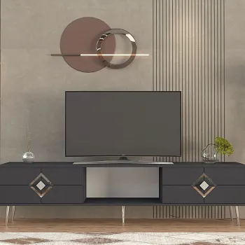 Comoda TV, Olivia, Robber, Antracit / Argintiu imagine