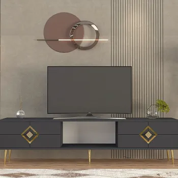 Comoda TV, Olivia, Robber, Antracit / Aur imagine