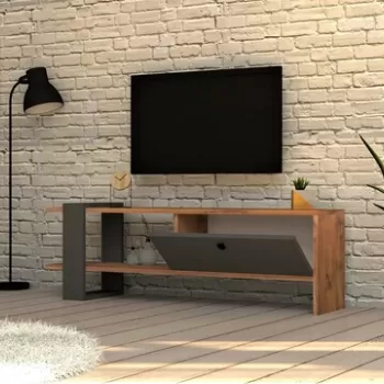 Comoda TV Ova, Puqa Design, 120x25x36.8 cm, antracit/natural imagine