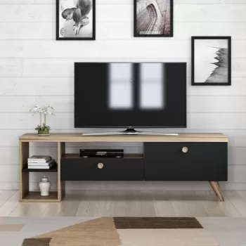 Comoda TV Parion, Inarch, 150x35x47 cm, natural/negru imagine