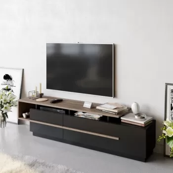Comoda TV Pia, Decorotika, 180x38.9x46.4 cm, maro/negru imagine