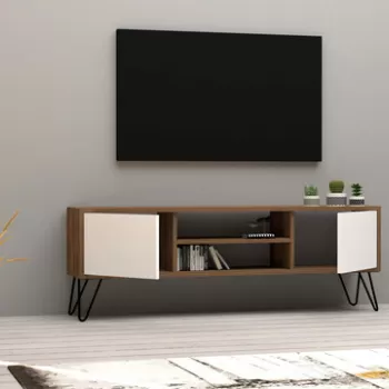 Comoda TV, Puqa Design, Eva, 140x50x30 cm, PAL, Nuc / Alb imagine