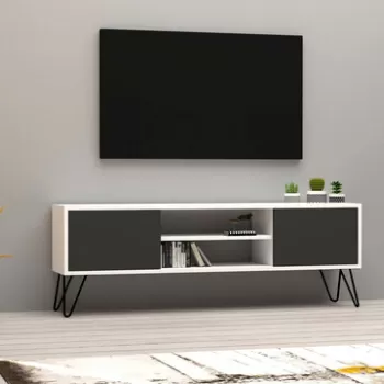 Comoda TV, Puqa Design, Hare, 140x50x30 cm, PAL, Alb / Antracit imagine