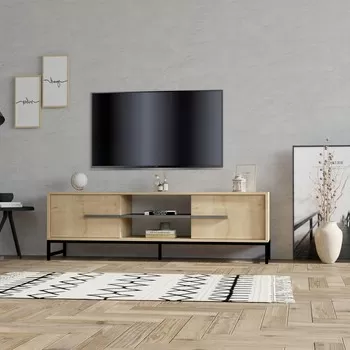 Comoda TV, Puqa Design, Mono, 160x50x40 cm, PAL, Stejar safir imagine