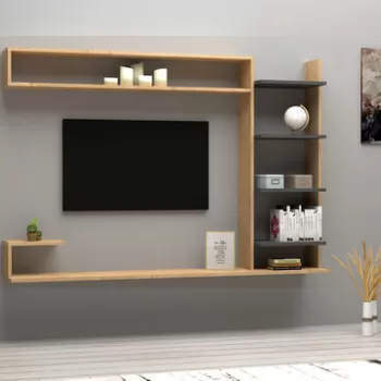 Comoda TV, Puqa Design, Noble, 180x121.8x29.6 cm, PAL, Safir / Antracit imagine