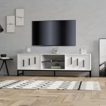 Comoda TV, Puqa Design, Shape, 160x50x40 cm, PAL, Alb imagine