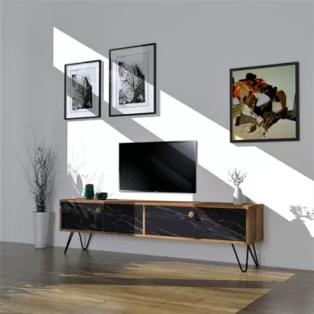 Comoda TV, Puqa Design, Side, 160x45x29.6 cm, PAL, Pin Atlantic / Negru imagine
