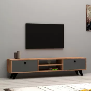 Comoda TV, Puqa Design, Tumuki, 160x37x29.6 cm, PAL, Pin Atlantic / Antracit imagine