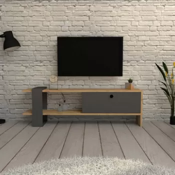 Comoda TV, Puqa Design, Yonca, 120x36.8x25 cm, PAL, Antracit / Stejar imagine