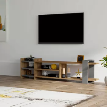 Comoda TV, Puqa Design, Zeyna, 156x40x29.6 cm, PAL, Nuc / Antracit imagine